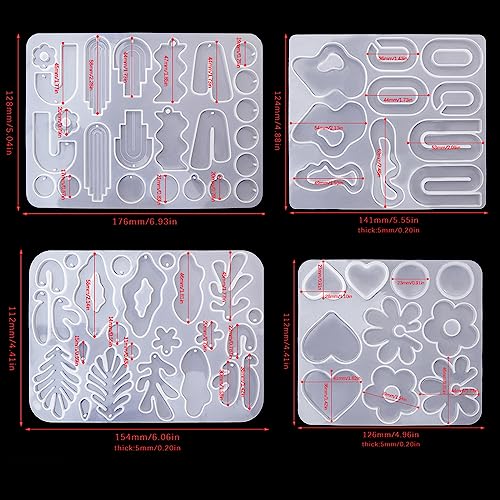 ZQYSING (4 Pack) Resin Earring Molds, Resin Jewelry Molds Variety Shape Silicone Pendant Molds for Women Girls Epoxy Resin Earrings - WoodArtSupply