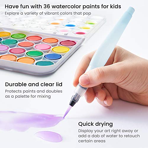 Arteza Kids Watercolor Painting Art Set, Watercolor Paint 36 and Foldable Canvas Paper Bundle, DIY Painting Kit, Art Supplies for Kids and Adults - WoodArtSupply