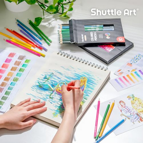 Shuttle Art 80 Regular Colored Pencils, Colored Pencils for Adult Coloring, Soft Core Color Pencils, Coloring Pencils for Adults Kids Artists Shuttle Art