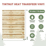 Tintnut Wood Pattern HTV Vinyl - 10 Sheets 12 X 10 Inches Brown Wood Heat Transfer Vinyl White Wooden Planks Iron on Vinyl Vintage HTV for t-Shirts Tintnut