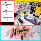 MEEDEN Airbrush Kit with Compressor, Professional and Quiet Airbrush System with 3 Dual-Action Airbrushes, 24 Colors Airbrush Paint, Hose, Holder, MEEDEN