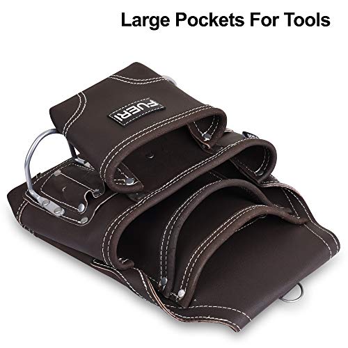 FUERI Leather Tool Pouch for Carpenters 10 Pocket Framers Belt Bag | High Gauge Premium Oil Tanned Leather Construction Maintenance Organizer Tool FUERI