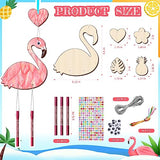 16 Pack Wind Chime Kits for Kids, Make Your Own Summer Flamingos Wind Chime DIY Coloring Heart Flower Pineapple Wooden Arts and Crafts Birthday Gifts TREACLUB