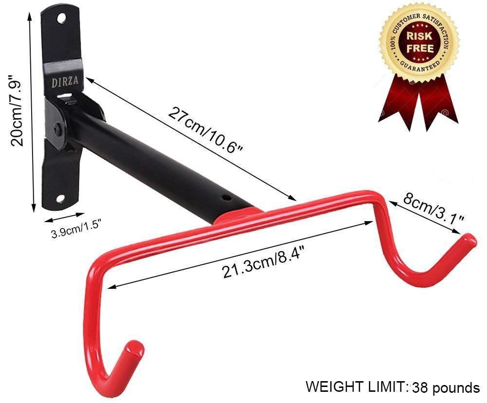 DIRZA Bike Wall Mount Bike Hanger 2 Pack Foldable Bicycle Storage Horizontal Bike Rack Bike Hook for Garage Indoor Shed with Screws DIRZA