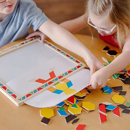 Melissa & Doug Deluxe Wooden Magnetic Pattern Blocks Set - Educational Toy With 120 Magnets and Carrying Case, Multi-color, 1 EA - WoodArtSupply