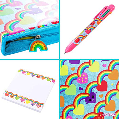 GirlZone Rainbow Jumbo Arts and Crafts Filled Stationery Pencil Case for Girls, Great Gift for Girls - WoodArtSupply