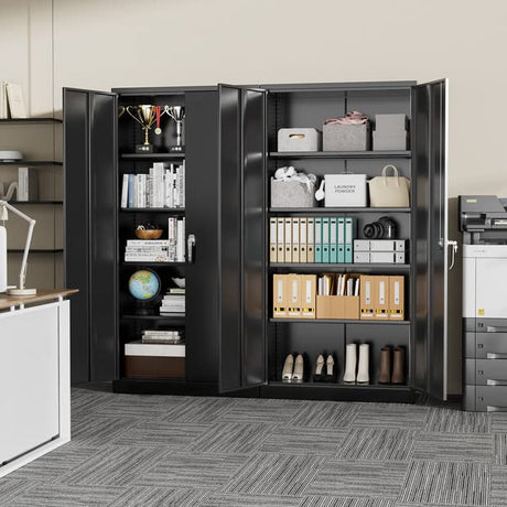 Greenvelly Storage Cabinet, 72” Black Garage Steel Locking Cabinet with Doors and 4 Adjustable Shelves, Tall Lockable File &Tool Cabinet for Home Greenvelly