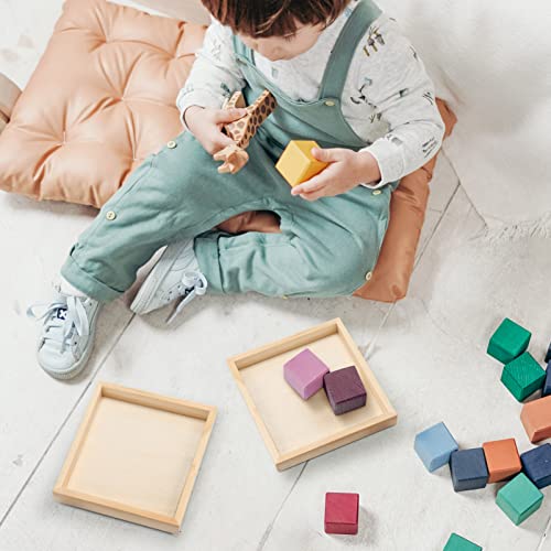 BESPORTBLE 4.7 x 4.7 in Wooden Trays, 6 Pack Square Serving Boxes - Unfinished Small Wood Serving Tray for Montessori Materials, Crafts to Paint