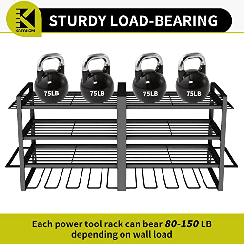 KAFAHOM Power Tool Organizer, 8 Drill Holder Wall Mount, 4 Layers Garage Tool Organizers and Tool Storage Rack, Heavy Duty Metal Tool Shelf with KAFAHOM