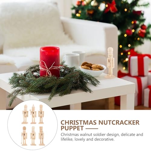 BESPORTBLE 6Pcs Christmas Wooden Nutcracker Unfinished Nutcracker Figurines DIY Blank Unpainted Nutcracker for Xmas Decoration