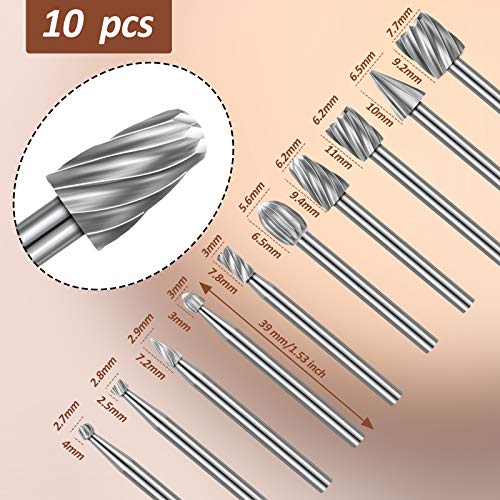 Honoson 15 Pieces Wood Carving and Engraving Drill Bit Set, Including Engraving Drill Accessories Bit and HSS Carbide Wood Milling Burrs for DIY