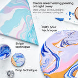 Arteza Acrylic Pouring Paint Kit, 14 Glossy Colors — 8 Pastel & Bright, 3 Iridescent, 3 Metallic, 2 x Stretched Canvas, 2 Wooden Slices, Glitter, and ARTEZA