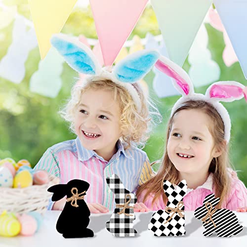 Whaline 8Pcs Easter Wooden Bunny Cutouts 4 Designs Unfinished Bunny Table Sign Pine Blank Wood Bunny Freestanding with Hemp Rope for Easter Spring Whaline