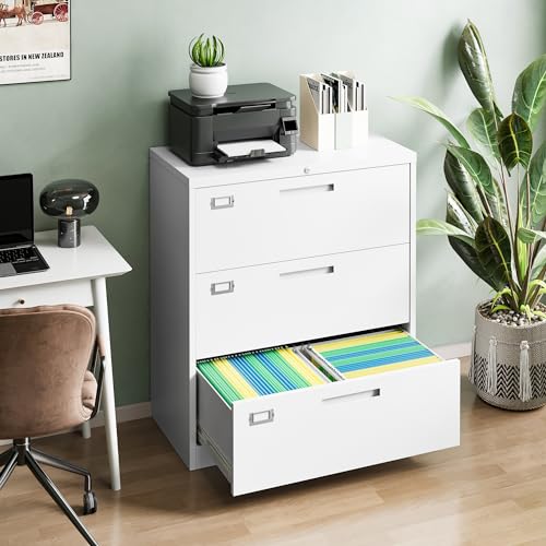 Letaya 3 Drawer File Cabinets with Lock,Metal Lateral Filing Cabinets for Home Office Organization Hanging Storage Letter/Legal/F4/A4(Assembly Letaya