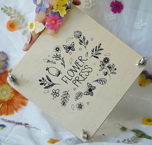 NeonNectar Portable Flower Pressing Kit,7.5x7.5 Inches Wood Flower Leaf Plant Press Kit：Create Dried Pressed Flowers Leaves Fruits for Resin Art and NeonNectar