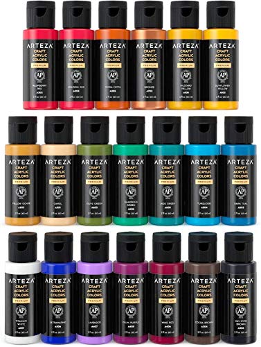 ARTEZA Craft, Set of 20 Vintage Tones, 2.02-oz/60 ml Bottles, Water-Based, Matte Finish, Acrylic Paint Set for Art & DIY Outdoor Projects on Glass, - WoodArtSupply