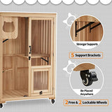 MCombo Luxury Cat House with Scratching Post, Wooden Large Cat Villa with Wheels, Multi-Feature Cat Condo with Escape Door, Cat Cages Enclosures with mcombo