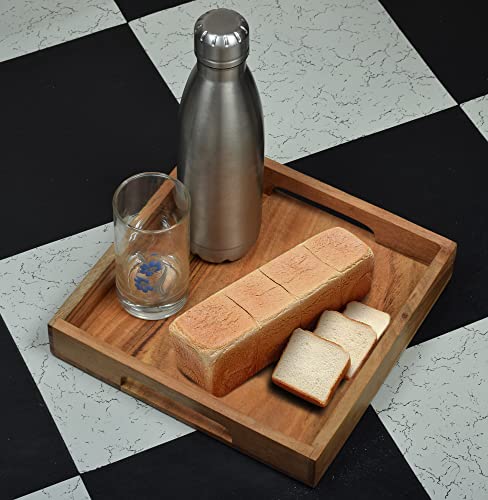 Samhita Acacia Wood Serving Tray with Handles,Wooden Serving Tray, Snack Tray, Breakfast Tray, Great for, Breakfast, Coffee |Size- 10" x 10" x 1.75"