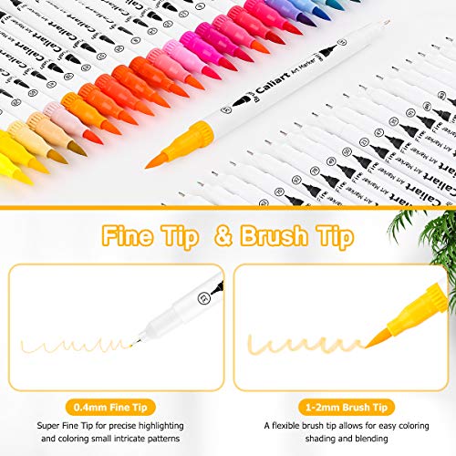 Caliart Markers for Adult Coloring, 72 Dual Tip Brush Pen Art Markers, Water Based Numbered (Fine & Brush Tip), Halloween Lettering Drawing Sketching Caliart