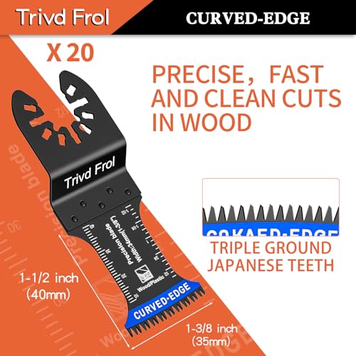 Trivd Frol 20PCS Japanese Tooth Oscillating Saw Blades, Curved Edge Oscillating Multitool Blades Clean Cut for Wood, Plastic, Oscillating Tool Blades Trivd Frol
