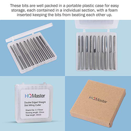 HQMaster CNC Router Bits 1/8 Router Bit Straight Router Bit 1 8 Shank Straight Flute End Mill Cutter 2-Flute Milling Cutting Tungsten Steel 22mm HQMaster