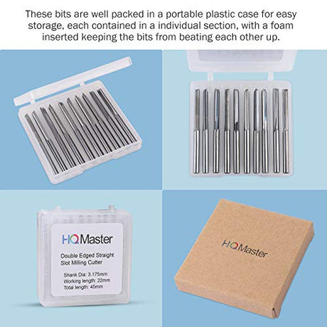 HQMaster CNC Router Bits 1/8 Router Bit Straight Router Bit 1 8 Shank Straight Flute End Mill Cutter 2-Flute Milling Cutting Tungsten Steel 22mm HQMaster