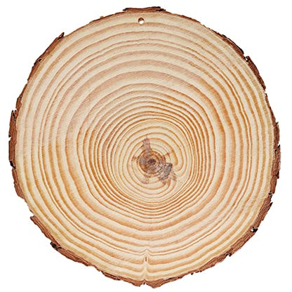 JEUIHAU 10 PCS 6.7-7 Inches Natural Wood Slices with Holes, Unfinished Predrilled Wooden Circles Tree Bark Slice, Blank Wooden Log Circles for DIY