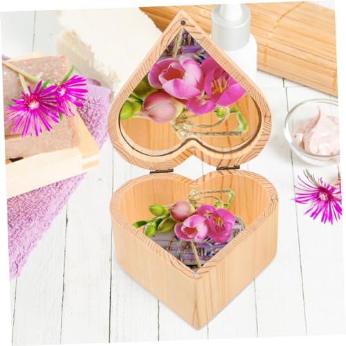 VOSAREA Box Wooden Heart Box Jewelry Cases Heart Jewelry Container Unfinished Treasure Chest Wooden Jewelry Holder Wood Heart Case Small Gift VOSAREA