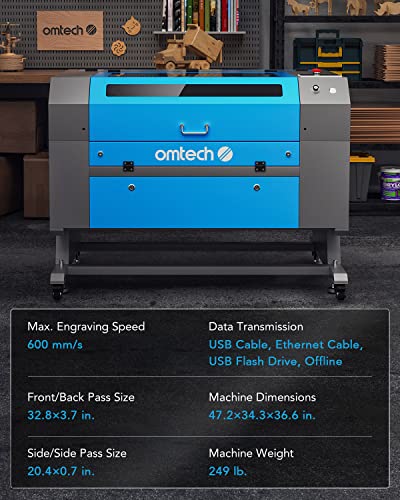 OMTech 60W CO2 Laser Engraver with LightBurn, 20x28 Inch Laser Engraving Cutting Machine with Autofocus Autolift 4 Way Pass Air Assist Water Pump, OMTech