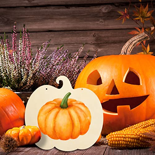Whaline 5 Pieces 11.6 Inch Thanksgiving Unfinished Wood Pumpkin Cutout with 80Pcs Fake Maple Leaves Ribbons Hemp Rope Fall Pumpkin Wooden Slices for Whaline