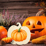 Whaline 5 Pieces 11.6 Inch Thanksgiving Unfinished Wood Pumpkin Cutout with 80Pcs Fake Maple Leaves Ribbons Hemp Rope Fall Pumpkin Wooden Slices for Whaline