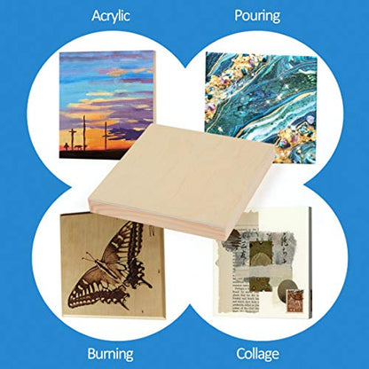 Unfinished Birch Wood Canvas Panels Kit, Falling in Art 4 Pack of 6x6’’ Studio 3/4’’ Deep Cradle Boards for Pouring Art, Crafts, Painting and More