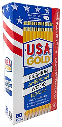 Cra-Z-art U.S.A. Gold Pre-sharpened American Wood Cased #2 HB Yellow Pencils, 60 Pack - WoodArtSupply