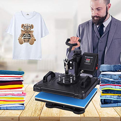 WOOKRAYS Heat Press 8 in 1 Combo Heat Transfer Machine 12x15" Tshirt Printing Machine 360° Swing Away Digital Sublimation Kit Multifunctional Heat - WoodArtSupply