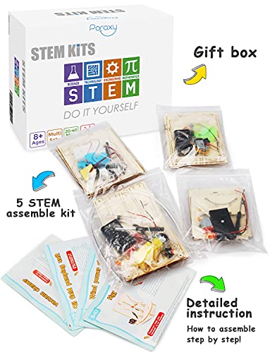 4 Set STEM Kits, STEM Projects for Kids Ages 8-12, Science Experiment Building Kit, Wooden 3D Puzzles, Educational Building Toys, Gifts for Poraxy