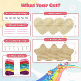 VKPI Wooden Cross Stitch Kits for Kids, Make Your Own 6 Cross Stitching Keyrings, Wood Sewing Kit, Arts & Crafts Stars, Hearts Ornaments, Plastic VKPI