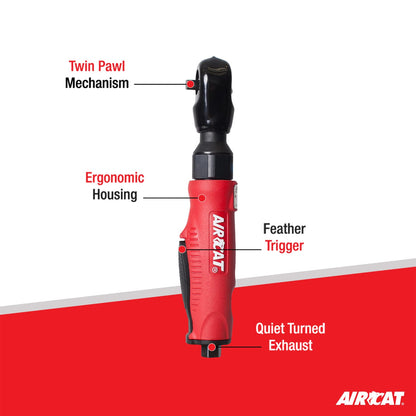 AIRCAT Pneumatic Tools 802: Composite Twin Pawl Ratchet Wrench 70 ft-lbs - 3/8-Inch - WoodArtSupply