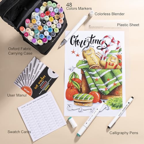 Brush Tip Alcohol Markers Set - 49 Colors Dual Tip Permanent Art Markers for Adult Coloring Artist Sketching Illustration Drawing, Alcohol Based SFAIH