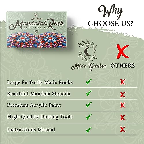 Mandala Rock Painting Kit - Mandala Dotting Tools Kit - Large Wooden Rocks for Painting, Mandala Stencils, Acrylic Paints, Dotting Tools for Painting Moon Garden