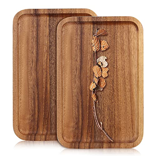 2 Pcs Acacia Wooden Serving Platter for Party Rectangle Food Dishes Trays Decorative Wood Plates Rectangular Snack Platter Fruit Tray for Decor