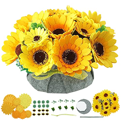 BAZIMA DIY Felt Flower Art Craft Kit, DIY Felt Sunflower Pot Bonsai Kit, Floral Gifts,Beginner Craft Kit,Arrange Pre-Cut Felt Flowers and Foliage - WoodArtSupply