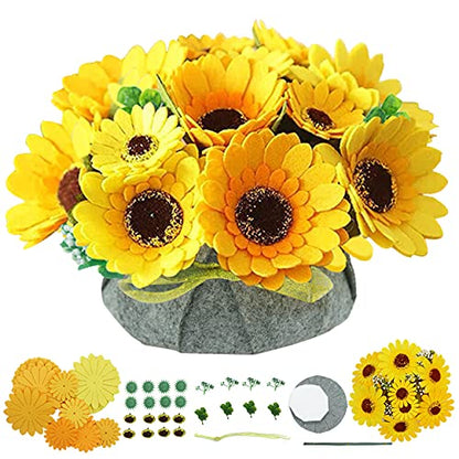 BAZIMA DIY Felt Flower Art Craft Kit, DIY Felt Sunflower Pot Bonsai Kit, Floral Gifts,Beginner Craft Kit,Arrange Pre-Cut Felt Flowers and Foliage - WoodArtSupply