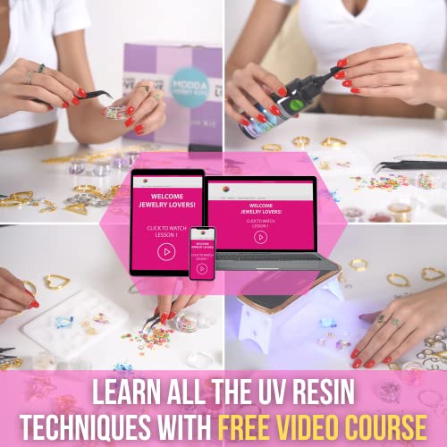 Modda UV Resin Kit with Light for Beginners with Video Course, Resin Jewelry Making Kit for Adults, Includes UV Resin, UV Lamp, Resin Glitters, Foil MODDA