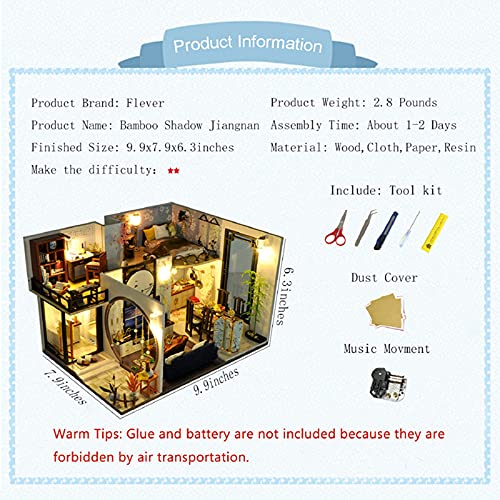 Flever Dollhouse Miniature DIY House Kit with Chinese Style, Creative Room with Furniture for Romantic Valentine's Gift (Bamboo Shadow Jiangnan) - WoodArtSupply