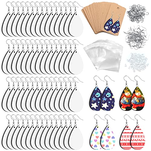 ZOCONE 60 Pcs Sublimation Earrings Blank Bulk, Sublimation Printing Earrings Unfinished Teardrop Heat Transfer Earring Pendant with Earring Hooks ZOCONE