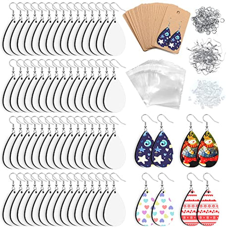 ZOCONE 60 Pcs Sublimation Earrings Blank Bulk, Sublimation Printing Earrings Unfinished Teardrop Heat Transfer Earring Pendant with Earring Hooks ZOCONE