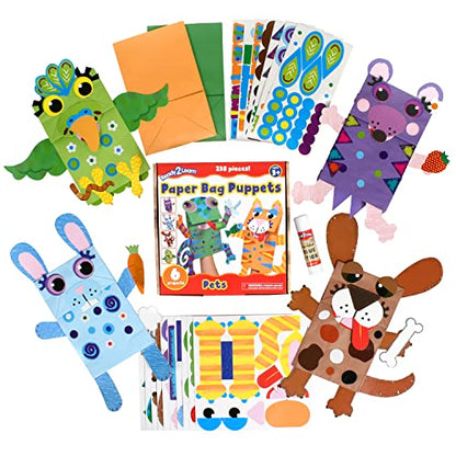 READY 2 LEARN Paper Bag Puppet Pets - 238 Pieces - 6 Animals - Puppet Making Kit for Kids Ages 3-5 - Inspire Creativity, Storytelling and Role Play - WoodArtSupply