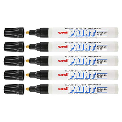 Uni-Paint Oil Based Paint Marker 5 Pens Bundle Set Multi surface Marking Pen PX-20 Medium Point Black Colour Quik Drying Ink Water and Fade Resistant