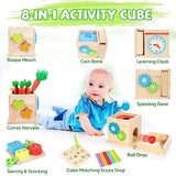 JUSTWOOD Montessori Toys for 1+ Year Old, 8-in-1 Wooden Play Kit Includes Object Permanent Box, Learning Activity Cube, Sorting & Stacking Toy, JUSTWOOD
