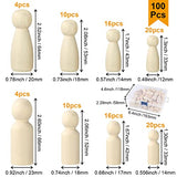 JMIATRY 100PCS Wooden Peg People Peg Dolls Unfinished Wooden People Figures with Storage Case Peg People Family for Craft Art Projects and Decoration JMIATRY